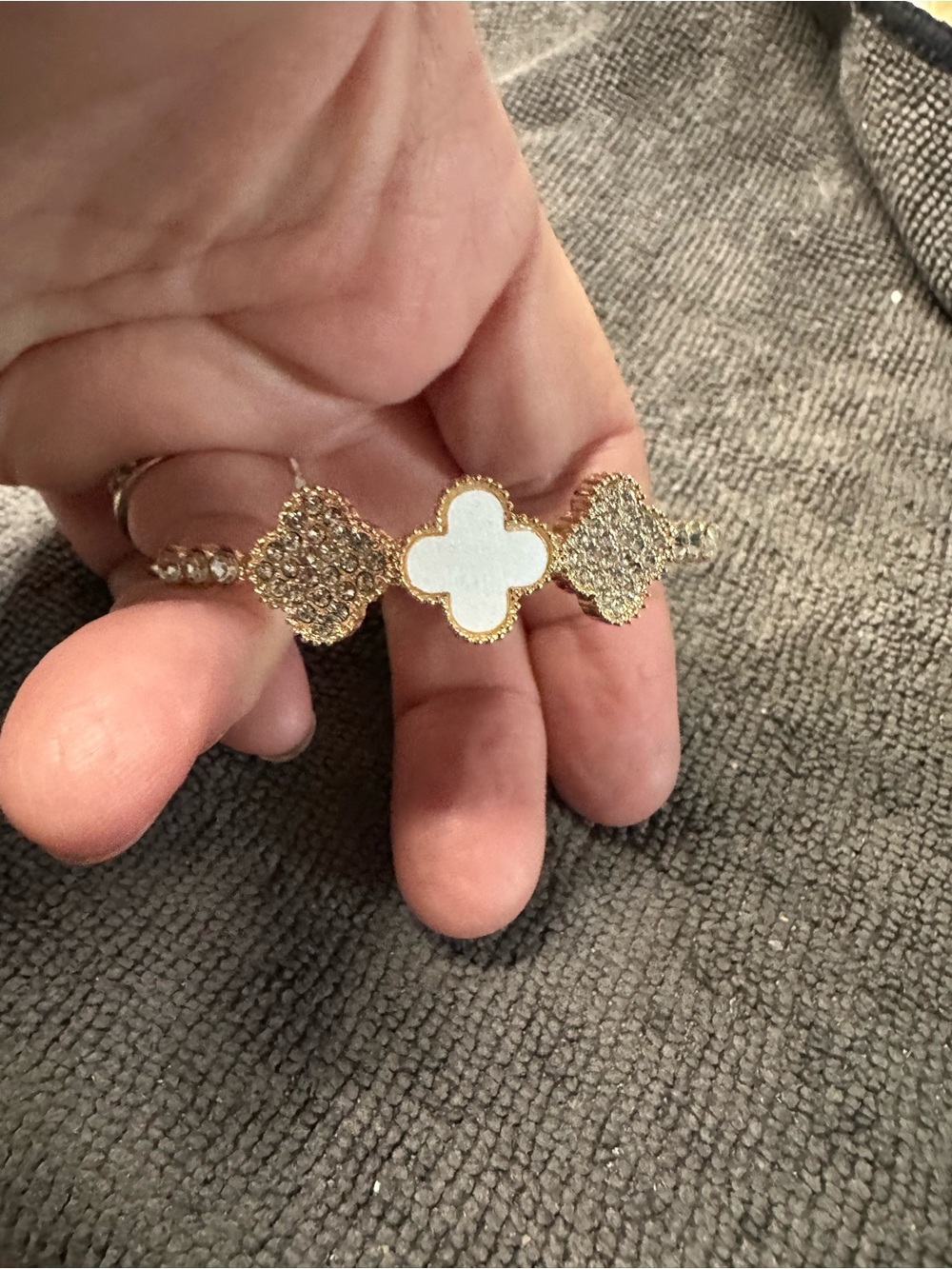 Gold-Tone Clover Bracelet with White Mother-of-Pearl Center
